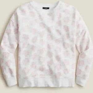 J Crew Women's Sweatshirt Size XL University Terry White Pink Paisley Crew Neck